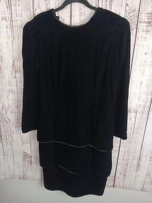Mini Vestido Suelto London 12 Terciopelo Negro En Niveles Acolchado Hombro Cóctel Noche Foto 1 de 4