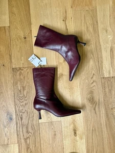 Botines Zara Borgoña Rojo Oscuro Tacón Gatito UK6 EU39 US8 # B138 - Imagen 1 de 8