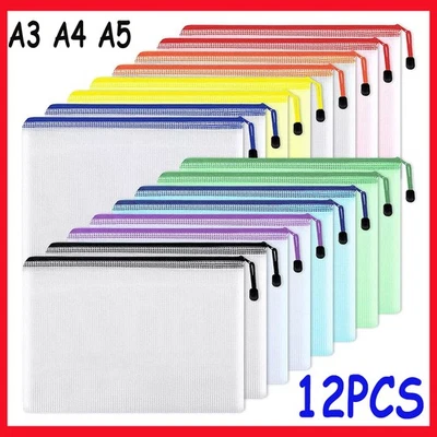 ESTOP-STAR 12PCS A3/A4/A5 Plastic Wallet Zip Lock Bags File Document Pocket Paper Storage