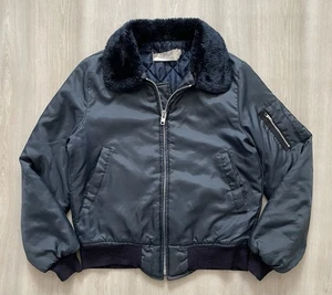Vintage 70er Fliegerjacke Bomber Faux Lammfellbesatz Gr. Small Steppfutter - Bild 1 von 9