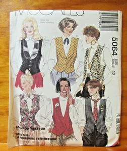 Chalecos forrados McCalls 5064 Misses patrón de costura talla 12 vintage 1990 - Imagen 1 de 3