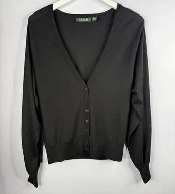 Cárdigan Ralph Lauren Cuello en V Mujer L 100% Seda Negro Silencioso Lujo Ligero Foto 1 de 4