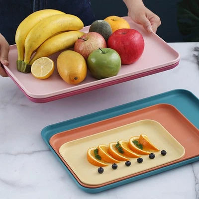 (Yellow S (Approx. 25x17cm / 9.8x6.7in))Kitchen Serving Tray Wheat Straw - Image 1 of 4