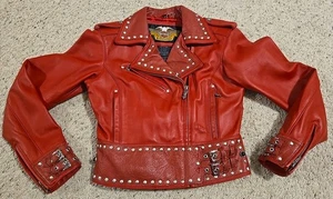 Coole Damen XS Harley Davidson Motorrad Rot Leder Nieten Jacke - Bild 1 von 16
