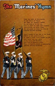 Postkarte U.S. Marines Hymne • Leinen verschickt 1951 aus San Diego CA - Bild 1 von 2