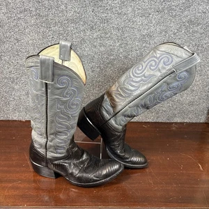 Vintage ~ Cowtown Stiefel Damen 8 schwarz/grau Leder Western zum Überziehen runde Spitze - Bild 1 von 10