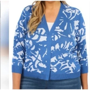 89th + Madison Abstract Open Cardigan Sweater Size 2X Star Sapphire Combo New - Picture 1 of 10