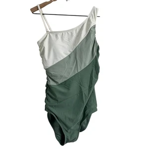 Carole Hochman Green Colorblock One Shoulder One Piece Swimsuit Size Small New - Picture 1 of 11