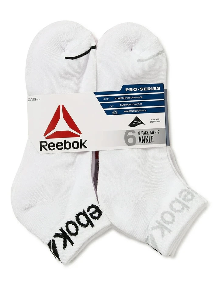 Calcetines al tobillo de algodón Reebok Pro-Series para hombre, paquete de 6 NUEVOS "Negro y blanco" talla 6-12,5 Foto 1 de 1