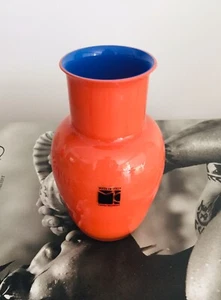CARLO MORETTI RED/BLUE CASED SMALL VASE SIGNED - Picture 1 of 6