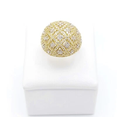 Anello donna a fascia bombata in oro giallo 18 kt e pavé di zirconi - Immagine 1 di 4