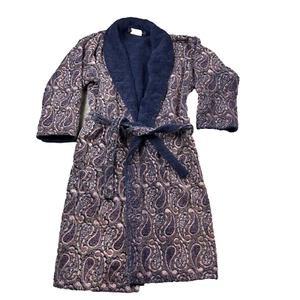 Vintage Victoria's Secret Heavy Terry Cloth Robe Blue Paisley Gold Label - Picture 1 of 9
