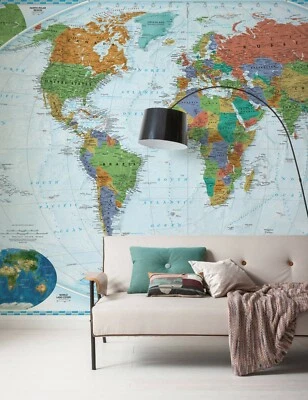 Mural Papel Pintado Mapa del Mundo Decoración Interior Hogar 78x51 pulgadas ÚNICA Idea de Regalo Azul Foto 1 de 4