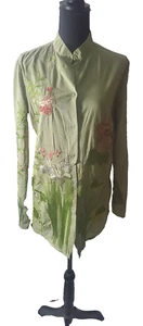 Blusa verde arte floral para mujer Kiko Bay 100 % algodón talla M # 135 - Imagen 1 de 10