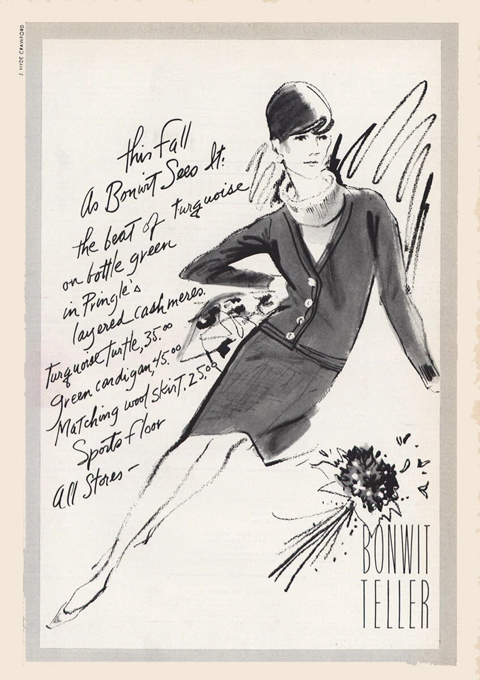 Bonwit Teller 1965: Beat of Turquoise on Bottle verde anuncio impreso vintage Foto 1 de 1