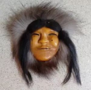 Vintage Inuit Wood & Fur Wall Art by Alaska Fossil Products Fairbanks 8" - Picture 1 of 5
