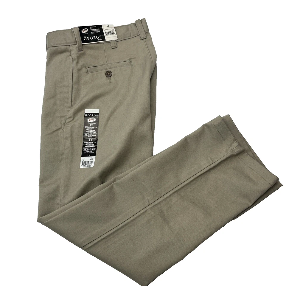 George Chino Pant Boy 12 Khaki Straight Adjustable Waist Uniform School 26x26 - Image 1 of 4