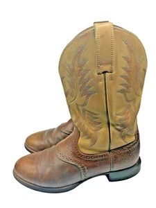 Ariat Boots Size 8 Mens Tumbled Brown Heritage Stockman Brown Blue Stitch Cowboy - Picture 1 of 10