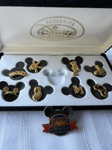 Disney Store Exclusive Collection of 9 Gold Tone Icon Pins in Box - Picture 1 of 6