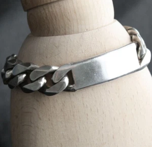 Vintage STERLING Curb Link I.D. Bracelet 87.7 Grams - Picture 1 of 4