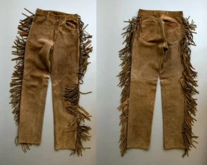 Mens New Brown Buckskin Suede leather Western Hippy Fringes Pants WP-105 - Picture 1 of 3