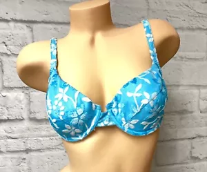 Vintage BH 80er Jahre blau-weiß geschnitten Samt Blumen 36B - Bild 1 von 6