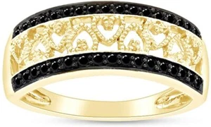1/4 Ct Black  Natural Diamond Band Ring 14k Yellow Gold Plated Sterling - Picture 1 of 28