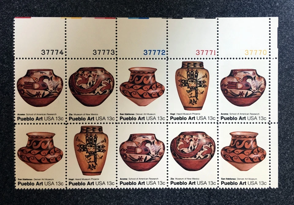 USA1977 #1706-1709 13c Pueblo Art - Plate Block of 12 From Sheet   Mint NH - Image 1 of 1