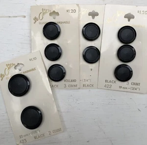 10 Vintage 80’s Matte Black “Le Chic” Shank Buttons Cards #422 & 423, 3/4" 7/8" - Picture 1 of 5