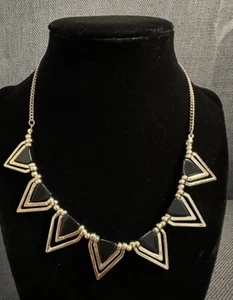 Vintage Gold Tone and Black 80s Style Geometric Necklace Modernist - Picture 1 of 3