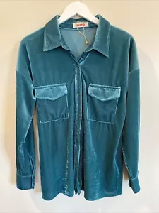 Mazik Metallic Green Corduroy Long Sleeve Button Down Womens Small Metal - Picture 1 of 5