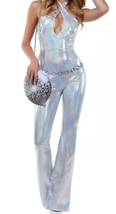 Costume discoteca Starline medio metallo fondo a campana tuta gatto discoteca ballo borsetta - Foto 1 di 9
