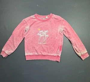 Roxy Girl Pink Sweatshirt Size 10 Graphic Pullover Palm Tree Print Cotton Blend - Picture 1 of 10