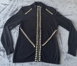 Boston Proper M schwarz silber Nieten durchgehender Reißverschluss Cardigan Pullover TOP ZUSTAND - Bild 1 von 15