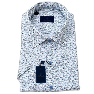 NEW $155 David Donahue Men's Size XXL Slim Fit Short Sleeve Sport Shirt Blue - Image 1 of 4
