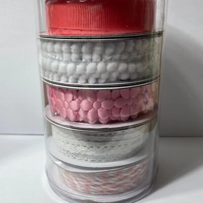 Розовая белая скоординированная отделочная лента 5 рулонов 2 ярда шпагат для цветов - Изображение 1 из 4