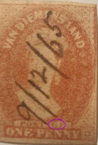 Tasmania 1865 QV Chalon 1d Red-Brown w/ Variety "POSTAGY" - Picture 1 of 2