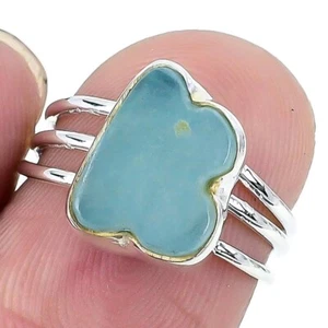 Natural Aquamarine Solid Silver Engagement New Wife Cluster Handmade Ring Size 6 - Picture 1 of 8