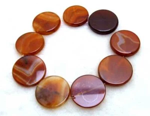 40mm Coin Natural Red Striped Agate Loose Beads for Jewelry Making Strand 15" - Picture 1 of 10