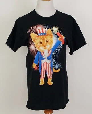 Camiseta Patriótica Gato Unisex Negra Talla M Manga Corta Foto 1 de 4