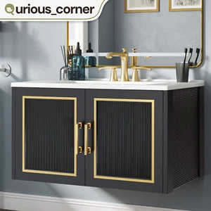 30" Wall Mounted Bathroom Vanity Ceramic Sink Combo Soft Closing Storage Cabinet - Picture 1 of 11