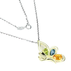 Summer 925 Silver Necklace Pear Citrine Peridot Gems Cz Gemstone Jewelry 17 - Picture 1 of 9