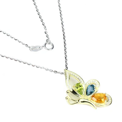 Collana In Argento Sterling 925 Con Pietre Di Citrino E Peridoto E Gemme Cz 17 - Immagine 1 di 4