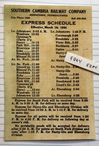 1924 SOUTHERN CAMBRIA RAILROAD CO JOHNSTOWN PA EBENSBURG SOUTH FORK WOODVALE NEW - Picture 1 of 1