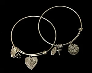Sterling Silver QVC Extraordinary Life Set of 2 Angel Charm Bangle Bracelets 24g - Picture 1 of 7