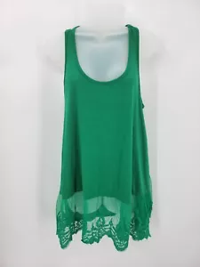 Umgee Top Womens Large Kelly Green Sleeveless Lace Trimmed Boho Peasant Flowy - Picture 1 of 7