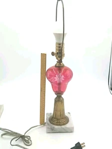Parkesburg Glass Ruby Cut to Clear Overlay Antique Oil Lamp Cranberry Light - Picture 1 of 5