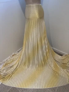 Yellow Ivory Satin With Gold Glitter Fabric 50” Width Sold By The Yard - Picture 1 of 5
