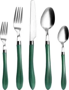 Tiefgrün Silberbesteck Set 20 Teile Edelstahl Farbe Griff Besteck Retro - Bild 1 von 6