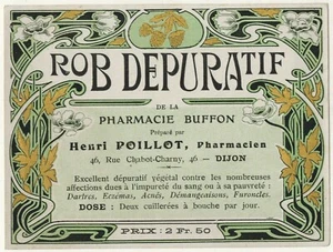 Etiquette Chromo-Rob Dépuratif-Henri.Poillot-Pharmacie Buffon-Dijon - Imagen 1 de 3